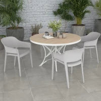 Set 4 Sedie da Giardino in Plastica Impilabili con Braccioli e Schienale Alto in PP, Grigio