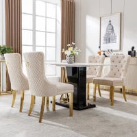 Set di 4 sedie design con decorazioni in rivetti e anelli rotondi unici, imbottite in velluto, 51×65,5×95 cm, Beige