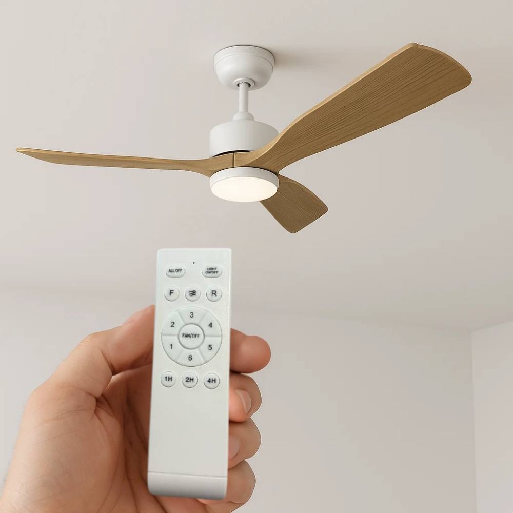 Optonica 19108 ventilatore soffitto led 18w 3cct bianco con pale effetto legno