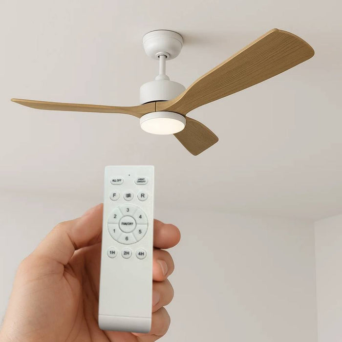 Optonica 19108 ventilatore soffitto led 18w 3cct bianco con pale effetto legno