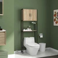 kleankin Mobile da Bagno Sopra il WC con Armadio a 2 Porte e Ripiano Aperto, Legno naturale