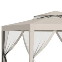 Gazebo da Giardino 3x3m con Zanzariera, Doppio Tetto e Telaio in Metallo, Beige
