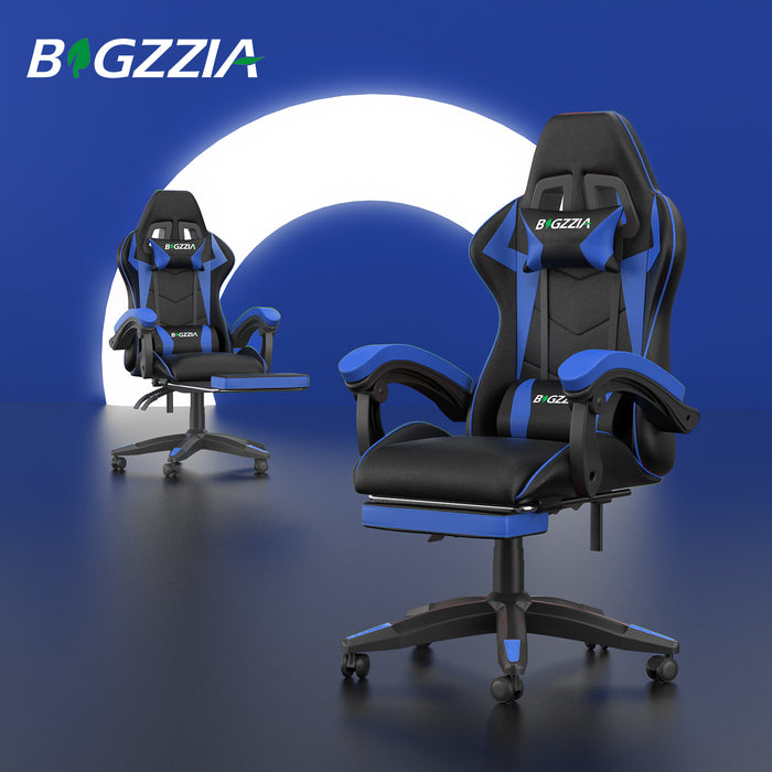Sedia Gaming con Poggiapiedi Telescopico - RATTANTREE - Sedie da gamer con Cuscino Lombare & Poggiatesta- Schienale Regolabile 90-155° - Blu
