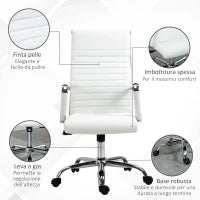 Sedia da Ufficio Ergonomica in Finta Pelle, Seduta Girevole e Dondolo, 54x62x104-114 cm, Bianco