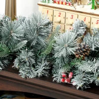 Ghirlanda Natalizia Ø25x180 cm con 50 Luci LED, Bacche e Pigne, in Plastica e Metallo, Verde e Bianco