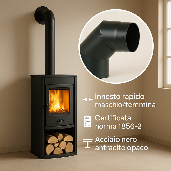 Curva a 90° elemento angolare modifica sezione canale fumo stufa pellet *** misura Ø 180 mm, confezione 1