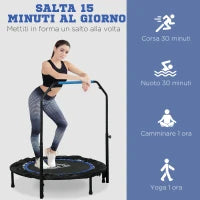 Mini Trampolino Fitness Ø102 cm Pieghevole con Manubrio Regolabile in Altezza, Blu