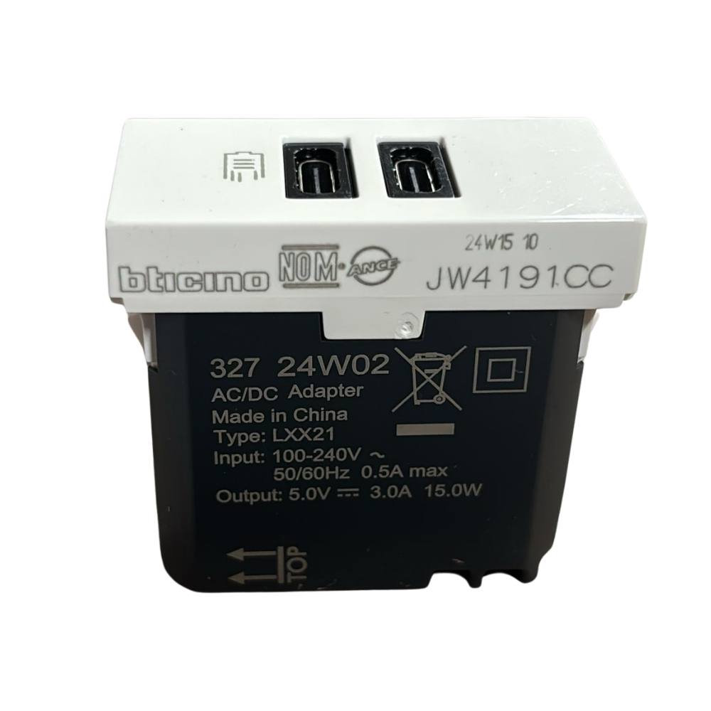 Caricatore usb bticino jw4191cc da incasso doppia porta c 15w bianco