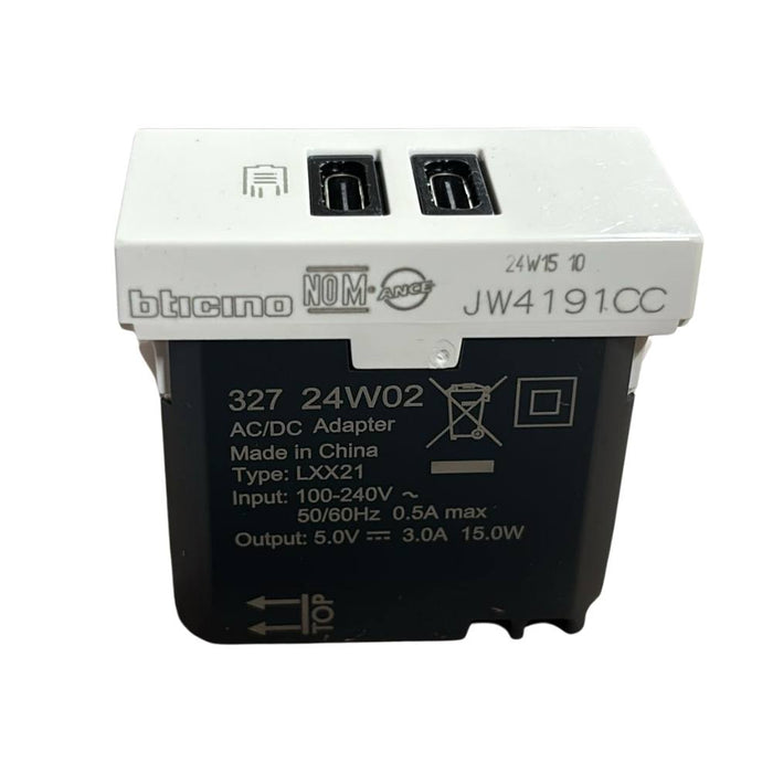 Caricatore usb bticino jw4191cc da incasso doppia porta c 15w bianco
