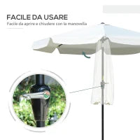 Ombrellone Rotondo Inclinabile con Manovella, in Alluminio, Metallo e Poliestere, Ø266x248.5 cm, Bianco Crema