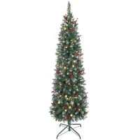 Albero di Natale Illuminato con 200 Luci LED, 42 Pigne e 42 Grappoli di Bacche, Ø65x180 cm, Verde e Argento