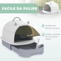 Lettiera per Gatti Chiusa con Vassoio Estraibile, Paletta e Filtro ai Carboni Attivi, Grigio