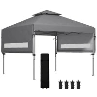 Gazebo Pop-up da Giardino Pieghevole 5 x 3 m, Tessuto Oxford con 2 Pareti Regolabili, Sacca per Trasporto con Ruote Inclusa, Grigio