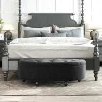 Pouf con Spazio di Archiviazione Imbottito, Chiusura Ammortizzata, Tessuto Effetto Velluto, 120 x 46 x 42 cm, Grigio Scuro