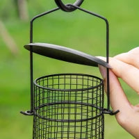 Mangiatoia per Uccelli a 4 Ganci con Vassoi e 3 Alimentatori diversi in Acciaio 54.5x54.5x208cm Nera