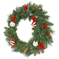 Ghirlanda Natalizia da 60 cm con 146 Rami Innevati, Pigne, Bacche e Palline, Verde