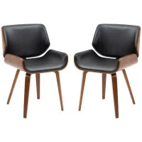 Set di 2 Sedie da Pranzo Stile Vintage Imbottite in Legno e Finta Pelle PU, Nero e Legno