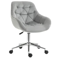 Sedia da Ufficio Ergonomica Girevole con Altezza Regolabile e Ruote, Rivestimento in Velluto, 59x58x80-90cm, Grigio