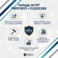 Soluzione professionale impermeabilizzante prepforte + flexiscudo per protezione superfici *** formato 5 kg + 1 l (si...
