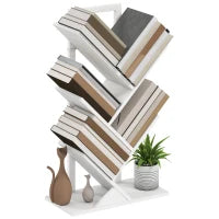 Libreria a Forma di Albero con 5 Ripiani e Sistema Anti-Ribaltamento per Salotto Camera 50x24x82 cm Bianco
