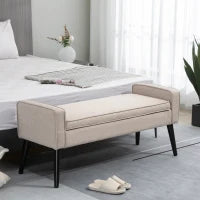 Panchina Portaoggetti, Cassapanca con Seduta Imbottita, Panchina in Tessuto Effetto Lino con Sottili Gambe in Legno, 120 x 45 x 54 cm, Beige