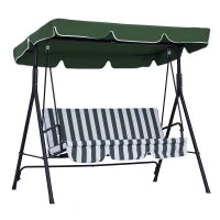 Dondolo da Giardino a 3 Posti con Tettuccio Inclinabile e Cuscini, 172x110x153 cm, Verde