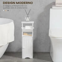 kleankin Mobiletto da Bagno in MDF Bianco con Armadietto e Spazio per Carta Igienica, 19x15x56 cm
