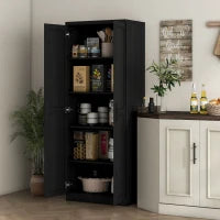 Mobile Credenza da Cucina con Doppia Porta e 2 Ripiani Regolabili, 60 x 40 x 160 cm, Nero