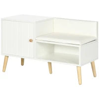 Scarpiera da Ingresso con Seduta Imbottita e Armadietto per 4 Paia di Scarpe, 80x33x49cm, Bianco