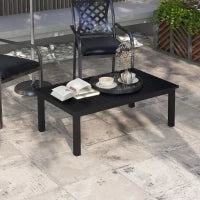 Tavolino Rettangolare con Piano a Doghe per Interno/Esterno, in Alluminio, 100 x 60 x 37 cm, Nero