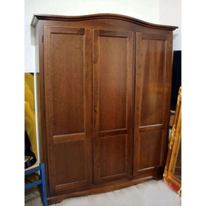 Armadio appendiabiti con bastone 3 ante e 3 ripiani arte povera in legno massello e mdf con rifinitura in noce 158x56x197 H