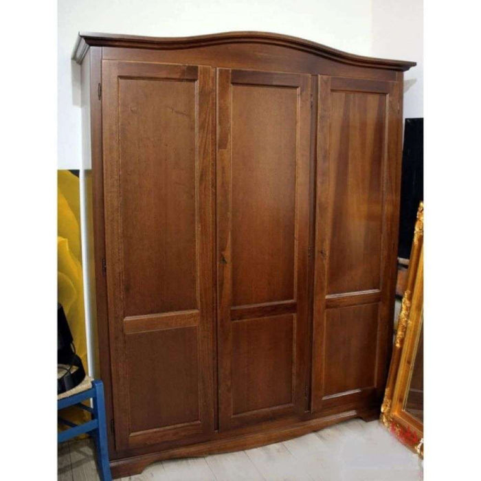 Armadio appendiabiti con bastone 3 ante e 3 ripiani arte povera in legno massello e mdf con rifinitura in noce 158x56x197 H