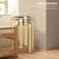 Set 4 Sgabelli Rotondi Impilabili in Legno Bianco, Ø40x45 cm