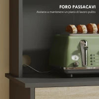 Mobile Dispensa in Legno con Cassetto, 2 Ripiani Aperti e Armadietti, 60x40x180 cm, Nero e color Legno