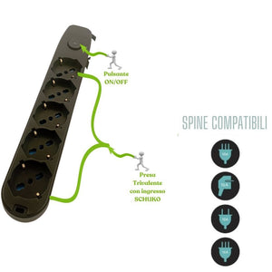 Multipresa 5 uscite universali spina 16a cavo 1,5 metri protezione bambino *** colore nero, confezione 1