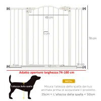 Cancelletto per Cani Estensibile con 4 Viti Regolabili, in Metallo e Plastica, 74-100x78 cm, Bianco