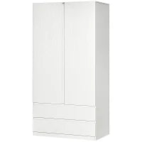 Armadio Guardaroba in Truciolato Bianco con Appendiabiti e 2 Cassetti Scorrevoli per Camere da Letto, 100x60x200 cm