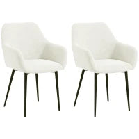 Set 2 Sedie da Pranzo Nordiche Imbottite con Braccioli Ricurvi in Tessuto Effetto Velluto, 54x57x80 cm, Crema