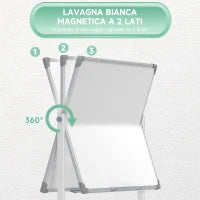 Lavagna Magnetica Bianca a 2 Facce con Accessori e 4 Ruote, in Alluminio e Acciaio, 127x50x165 cm