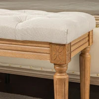 Panca Fondoletto Imbottita con Seduta Trapuntata a Bottoni in Tessuto e Legno, 120x41x48cm, Crema
