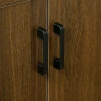 Armadietto Due Ante in MDF con Piano d'Appoggio in Vetro Temperato, 82x30x98 cm, Marrone e Nero