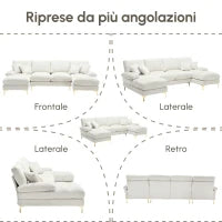 Divano componibile moderno grande in Chenille a forma di U, con Doppi Sedili Reclinabili,  Beige