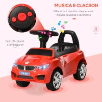 Macchinina per Bambini Cavalcabile con Volante, Fari e Musiche, Età 18-36 Mesi, Rosso