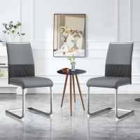 Set di 2 Sedie moderne per sala da pranzo, con schienale alto, in PU e tessuto, per Cucina e ufficio, Grigio