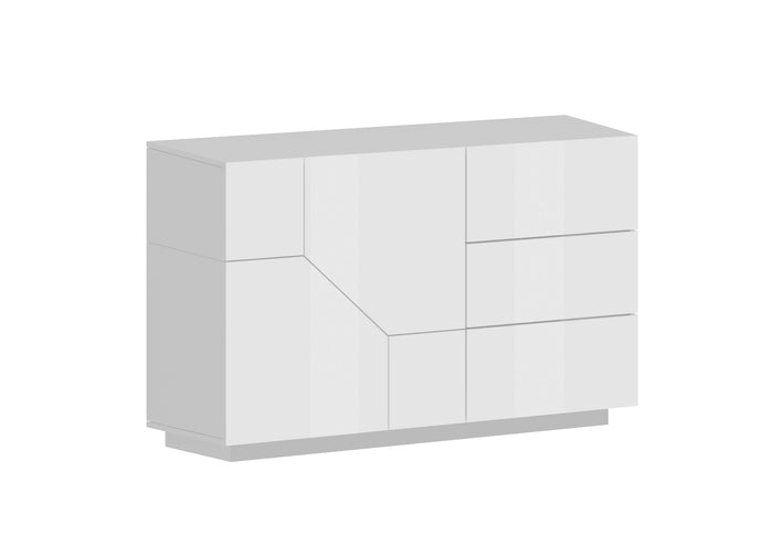 Credenza madia bianca 140x43cm soggiorno cucina 2 ante 3 cassetti Mira