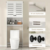 Mobile Sopra WC con Armadietto a 2 Ante e Ripiano Aperto, in Legno Bianco, 67x31.5x190 cm