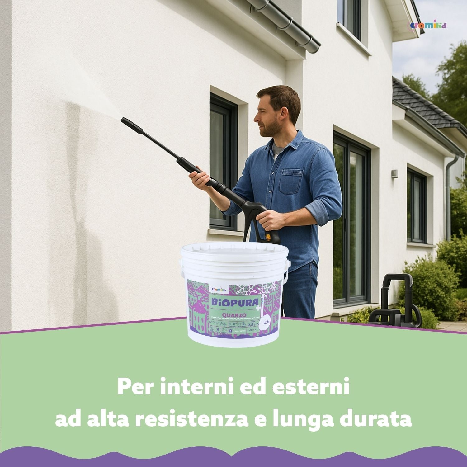 Pittura quarzo antialga interni esterni finitura opaca linea biopura cromika *** formato 2.5 lt, confezione 1