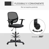 Sedia da Ufficio ad Altezza Regolabile con Braccioli, Rotelle e Seduta Imbottita, 60x56x110-132 cm, Nera