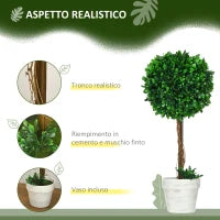 Set 2 Piante Finte Alberi di Bosso da Interno ed Esterno con Vaso, Ø28x60cm