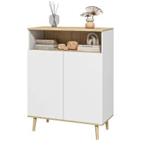 Credenza dal Design Scandinavo con Armadio a 2 Porte e Mensola Interna, Bianco e Legno